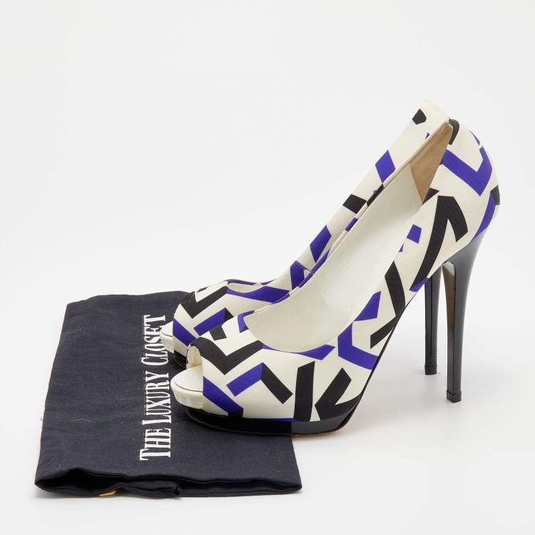 Pre Owned Giuseppe Zanotti Multicolor Printed Fabric Peep Toe Pumps Size 40