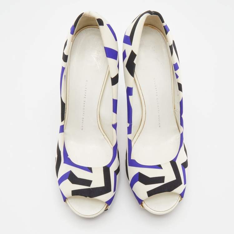 Pre Owned Giuseppe Zanotti Multicolor Printed Fabric Peep Toe Pumps Size 40