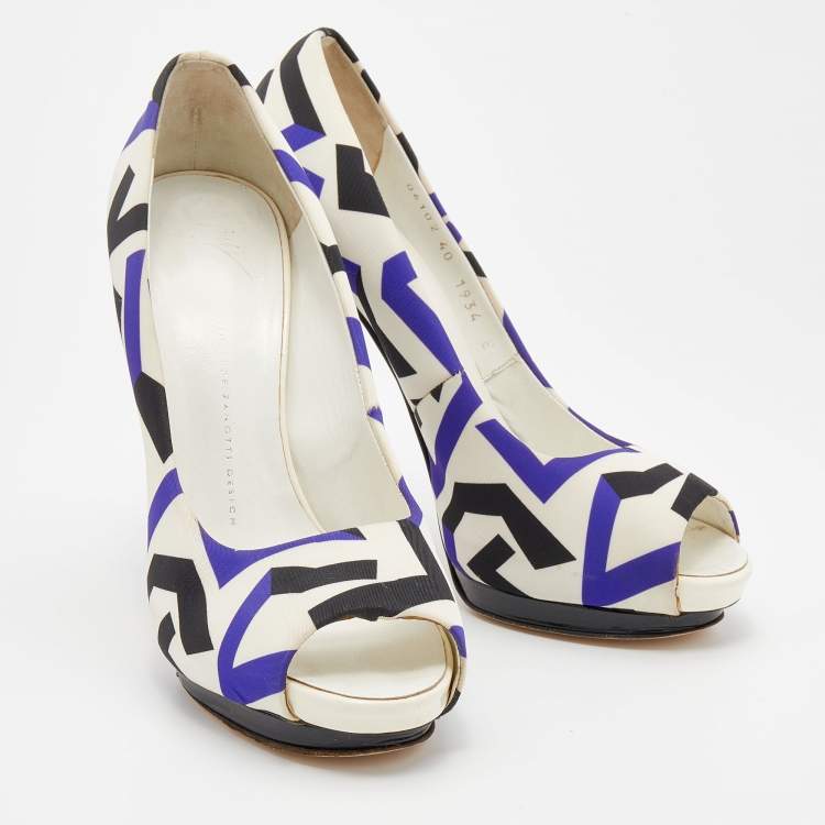 Pre Owned Giuseppe Zanotti Multicolor Printed Fabric Peep Toe Pumps Size 40