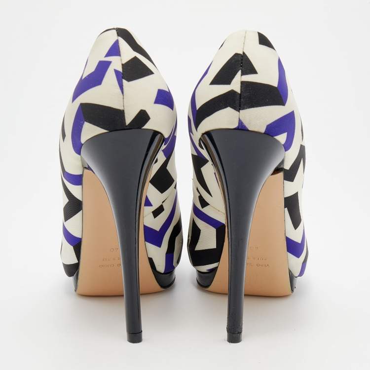 Pre Owned Giuseppe Zanotti Multicolor Printed Fabric Peep Toe Pumps Size 40