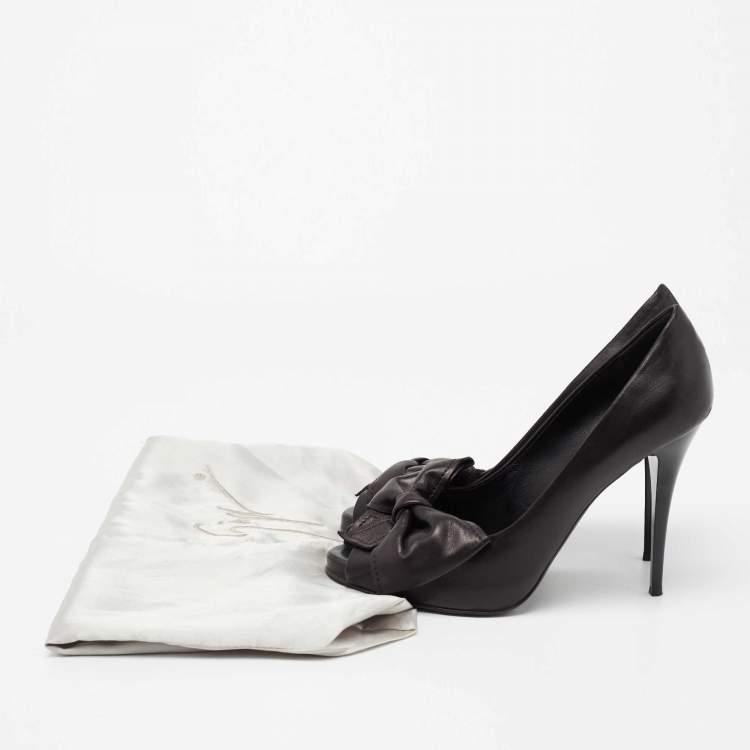 Pre Owned Giuseppe Zanotti Black Leather Bow Detail Peep Toe Pumps Size 38
