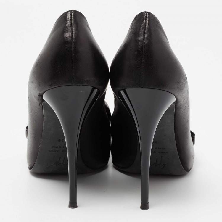 Pre Owned Giuseppe Zanotti Black Leather Bow Detail Peep Toe Pumps Size 38