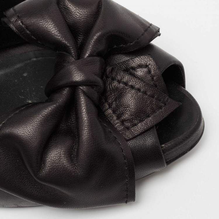 Pre Owned Giuseppe Zanotti Black Leather Bow Detail Peep Toe Pumps Size 38