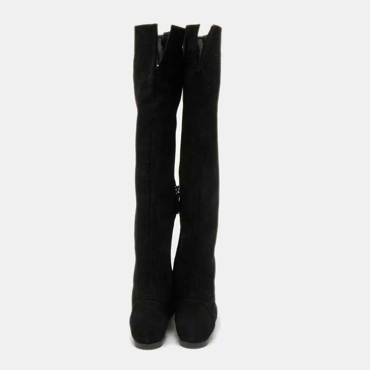 Pre Owned Giuseppe Zanotti Black Suede Knee Length  Boots Size 40