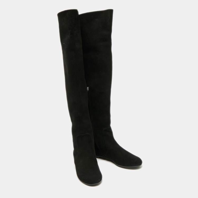 Pre Owned Giuseppe Zanotti Black Suede Knee Length  Boots Size 40