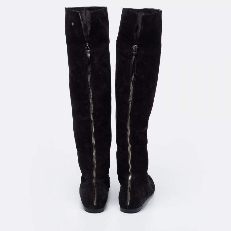 مملوكة مسبقًا Giuseppe Zanotti Black Nubuck Leather Over the Knee Flat Boots Size 39