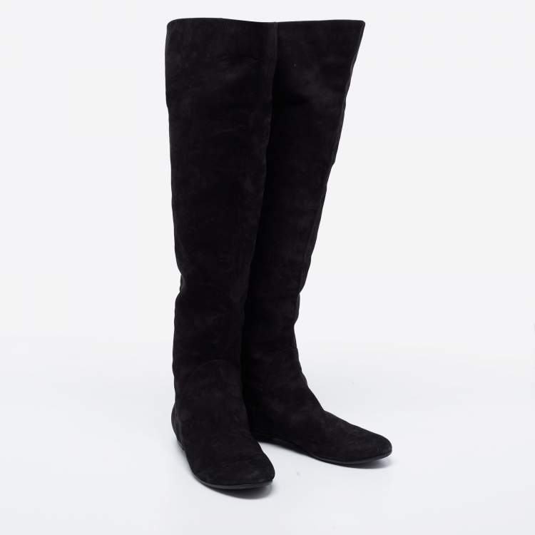 مملوكة مسبقًا Giuseppe Zanotti Black Nubuck Leather Over the Knee Flat Boots Size 39