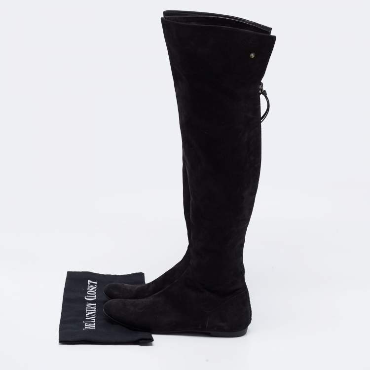 مملوكة مسبقًا Giuseppe Zanotti Black Nubuck Leather Over the Knee Flat Boots Size 39