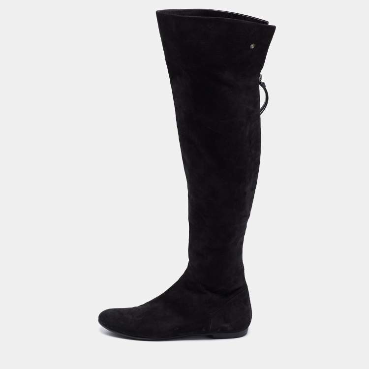 مملوكة مسبقًا Giuseppe Zanotti Black Nubuck Leather Over the Knee Flat Boots Size 39