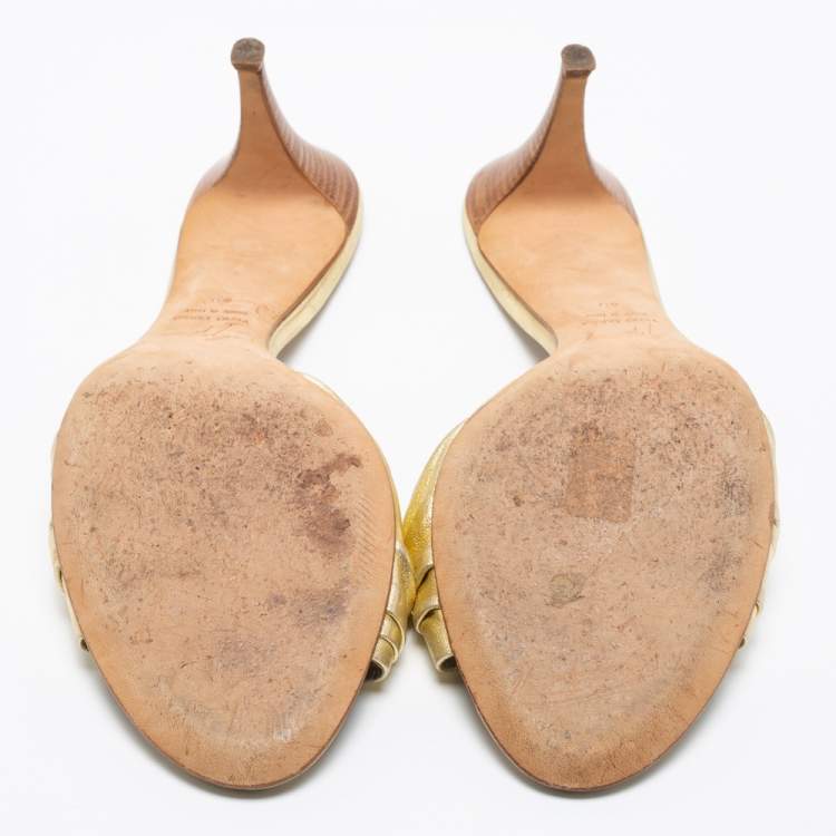 Pre Owned Giuseppe Zanotti Metallic Gold Leather Crystal Embellished Slide Sandals Size 40