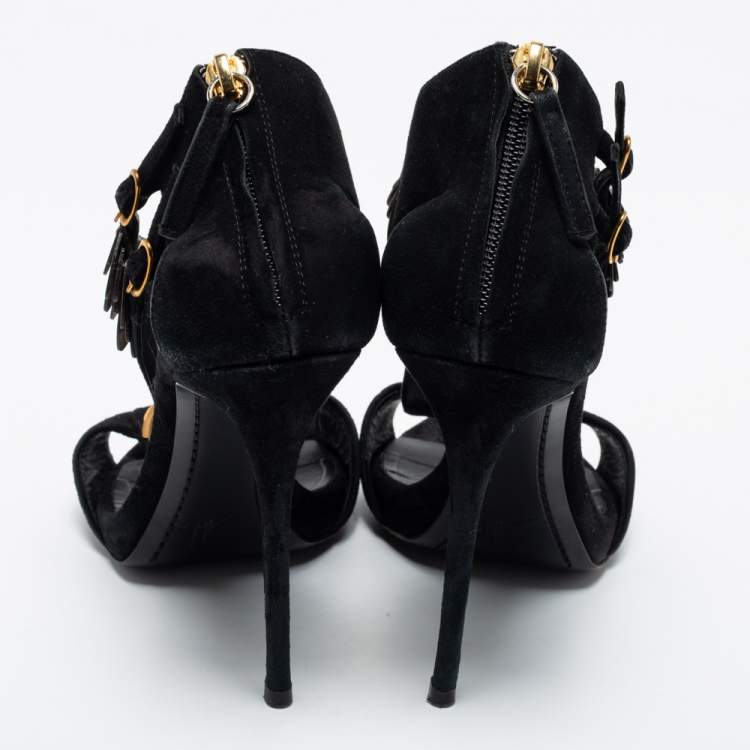 Pre Owned Giuseppe Zanotti Black Suede Coline Sequin Embellished Sandals Size 38