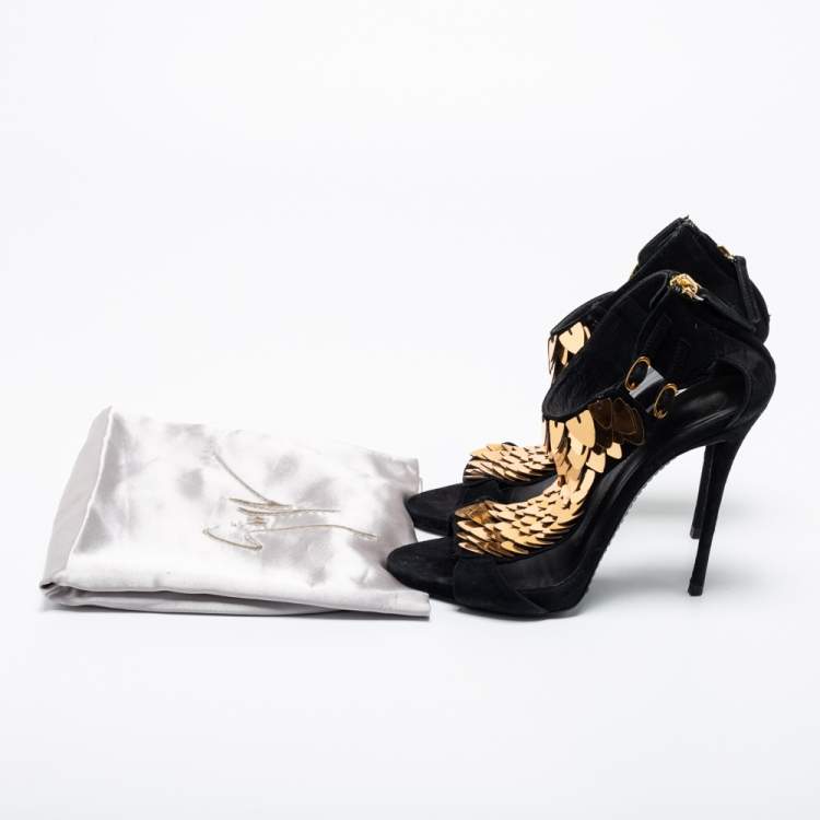 Pre Owned Giuseppe Zanotti Black Suede Coline Sequin Embellished Sandals Size 38