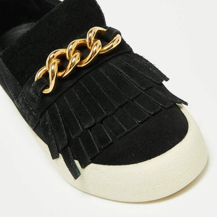 Pre Owned Giuseppe Zanotti Black Suede Fringed Slip On Sneakers Size 40