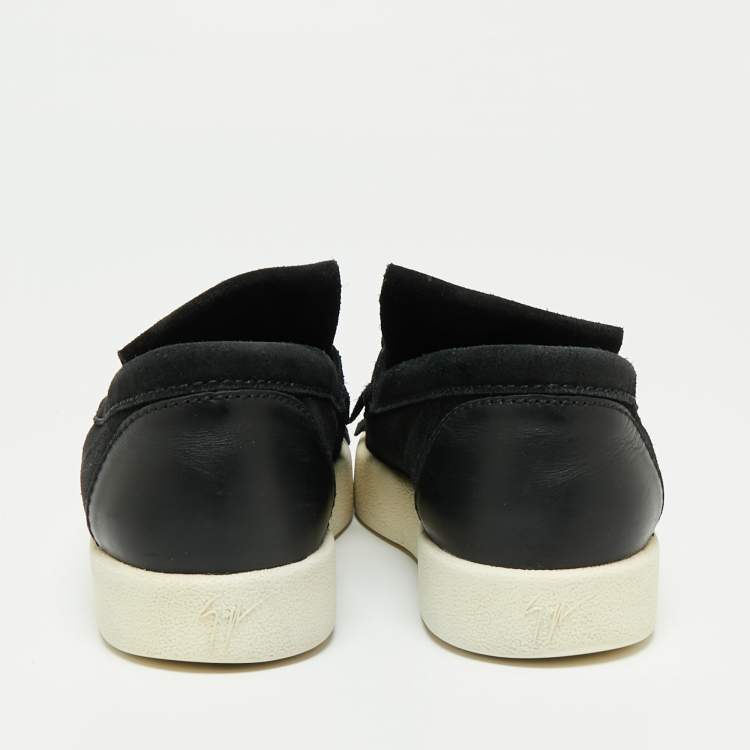 Pre Owned Giuseppe Zanotti Black Suede Fringed Slip On Sneakers Size 40
