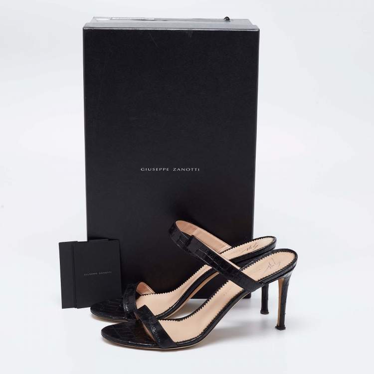 Pre Owned Giuseppe Zanotti Black Croc Embossed Leather Calista Slide Sandals Size 40