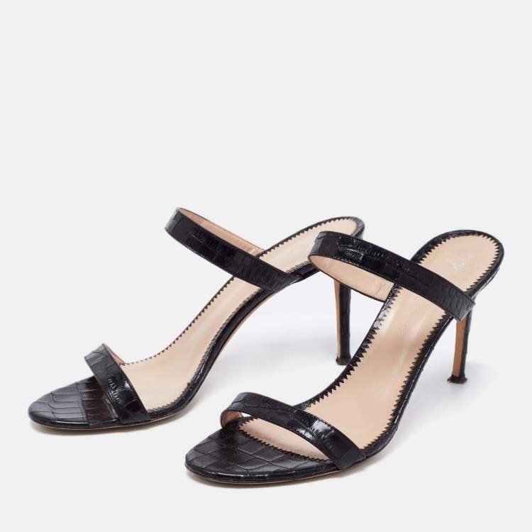 Pre Owned Giuseppe Zanotti Black Croc Embossed Leather Calista Slide Sandals Size 40