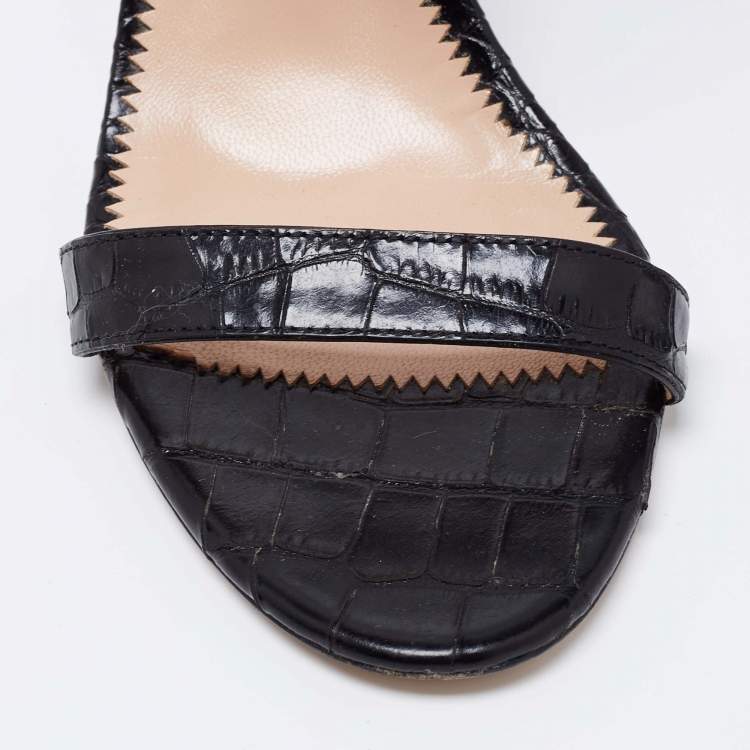 Pre Owned Giuseppe Zanotti Black Croc Embossed Leather Calista Slide Sandals Size 40