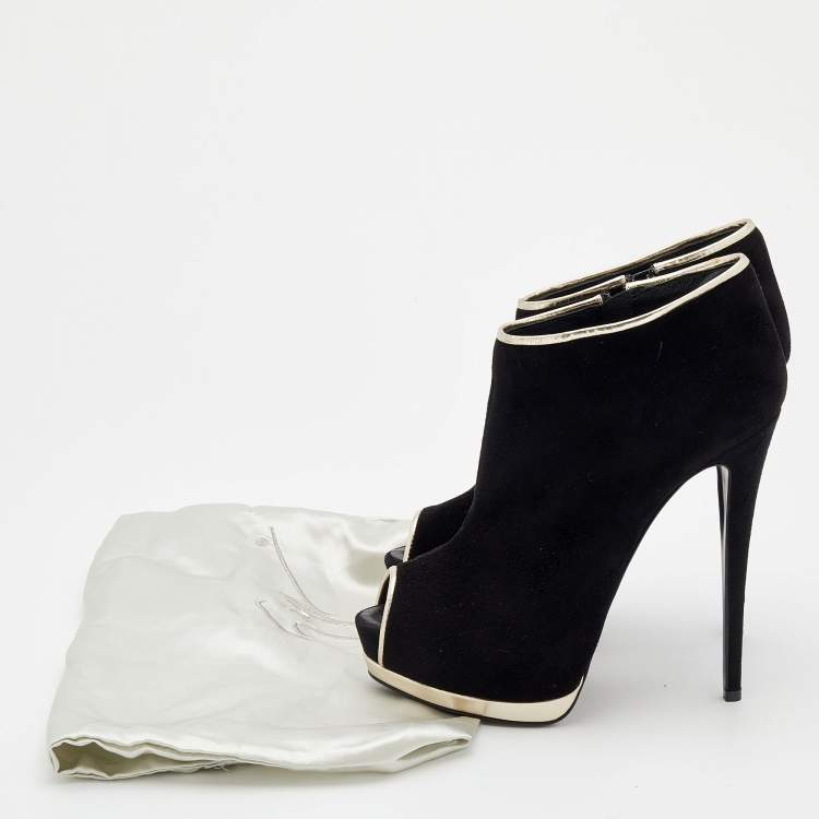 Pre Owned Giuseppe Zanott Black Suede And Leather Peep Toe Platform Ankle Booties Size 40