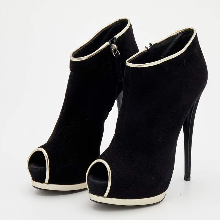 Pre Owned Giuseppe Zanott Black Suede And Leather Peep Toe Platform Ankle Booties Size 40