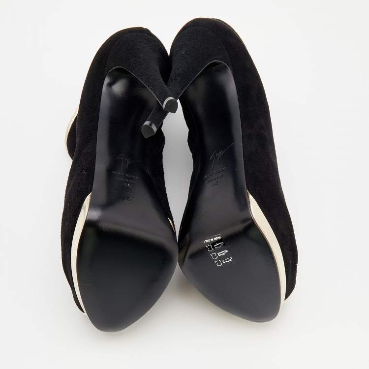 Pre Owned Giuseppe Zanott Black Suede And Leather Peep Toe Platform Ankle Booties Size 40