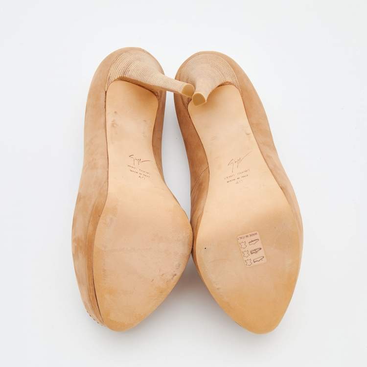 Pre Owned Giuseppe Zanotti Beige Nubuck Leather Peep Toe Platform Pumps Size 40