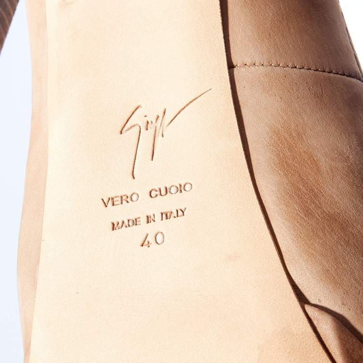 Pre Owned Giuseppe Zanotti Beige Nubuck Leather Peep Toe Platform Pumps Size 40