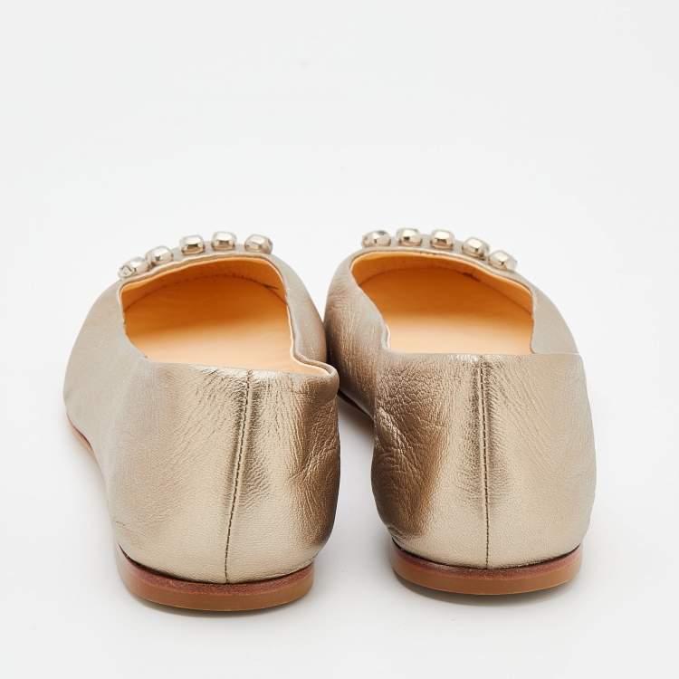 مملوكة مسبقًا Giuseppe Zanotti Gold Leather Embellished  Flats Size 41