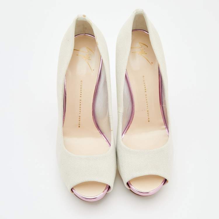 Pre Owned Giuseppe Zanotti White Canvas Peep Toe Pumps Size 40