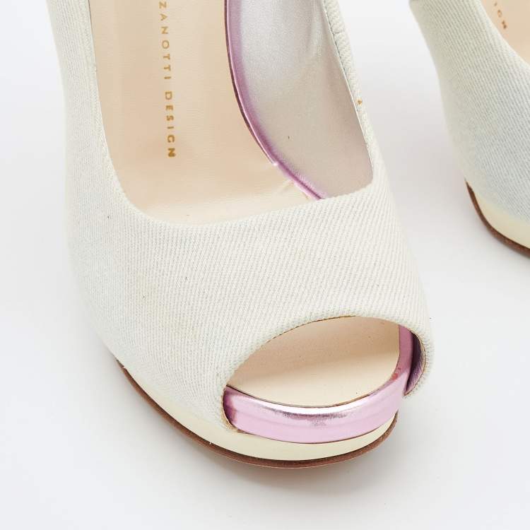 Pre Owned Giuseppe Zanotti White Canvas Peep Toe Pumps Size 40