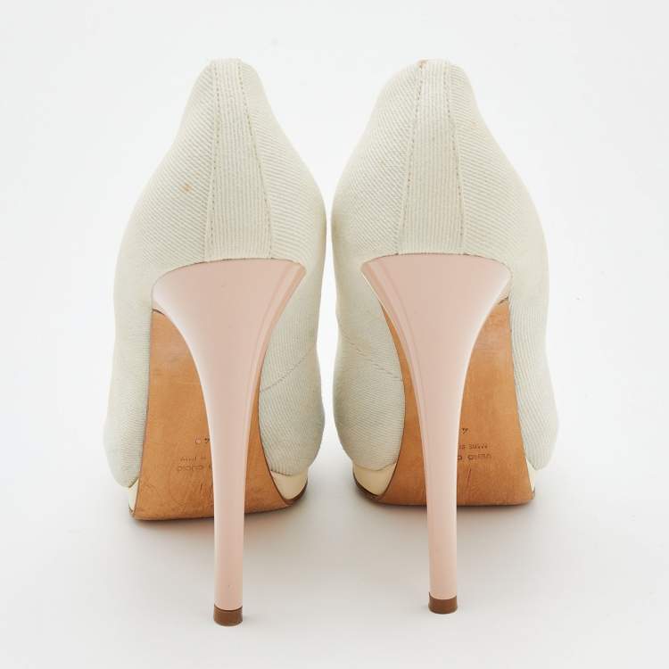 Pre Owned Giuseppe Zanotti White Canvas Peep Toe Pumps Size 40