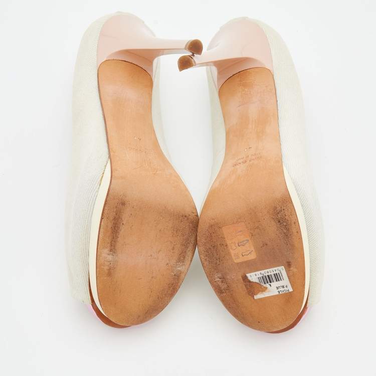 Pre Owned Giuseppe Zanotti White Canvas Peep Toe Pumps Size 40