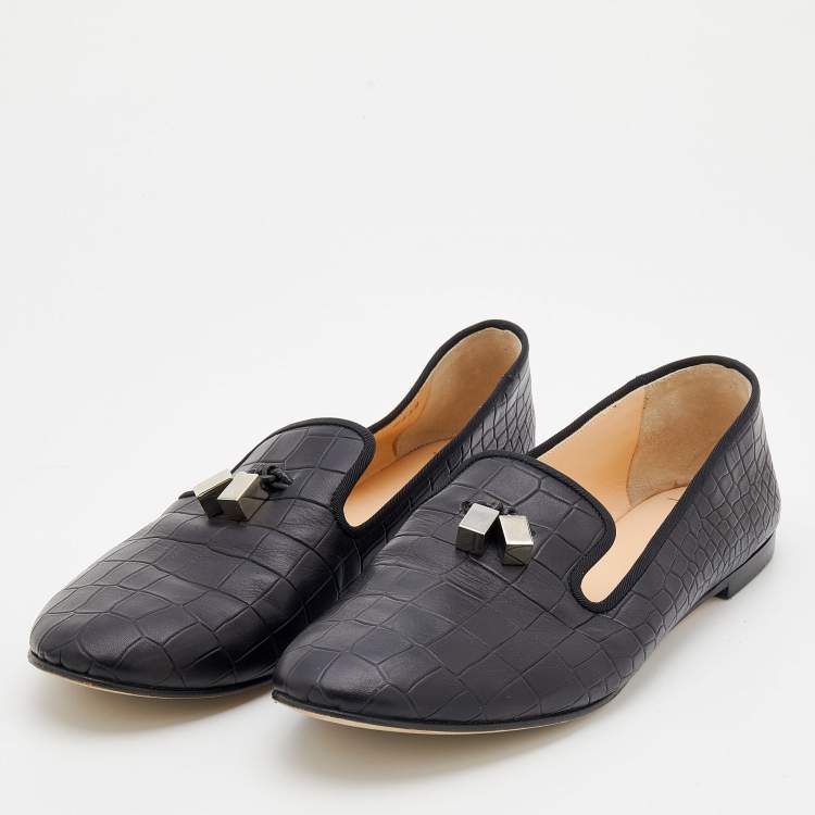 Pre Owned Giuseppe Zanotti Black Croc Embossed Leather Smoking Slippers Size 41.5