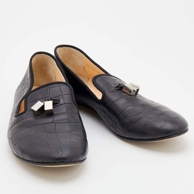 Pre Owned Giuseppe Zanotti Black Croc Embossed Leather Smoking Slippers Size 41.5