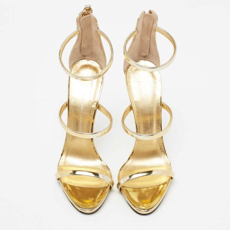 Pre Owned Giuseppe Zanotti Gold Leather Harmony Ankle-Strap Sandals Size 37