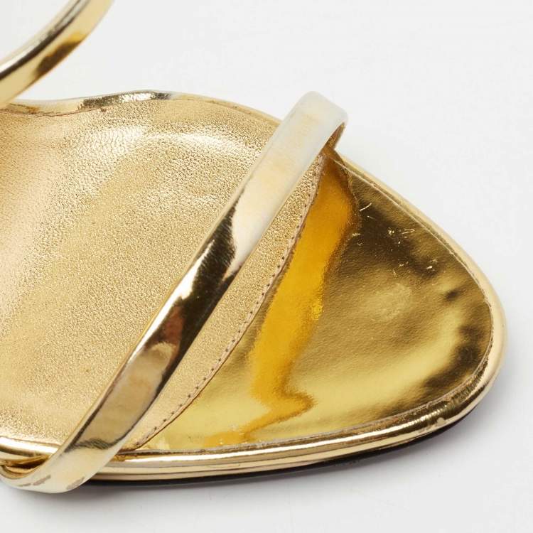 Pre Owned Giuseppe Zanotti Gold Leather Harmony Ankle-Strap Sandals Size 37
