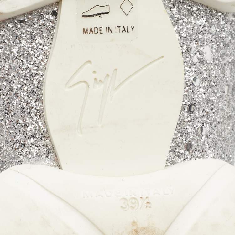Pre Owned Giuseppe Zanotti Silver Glitter Jump Slip On Sneakers Size 39.5