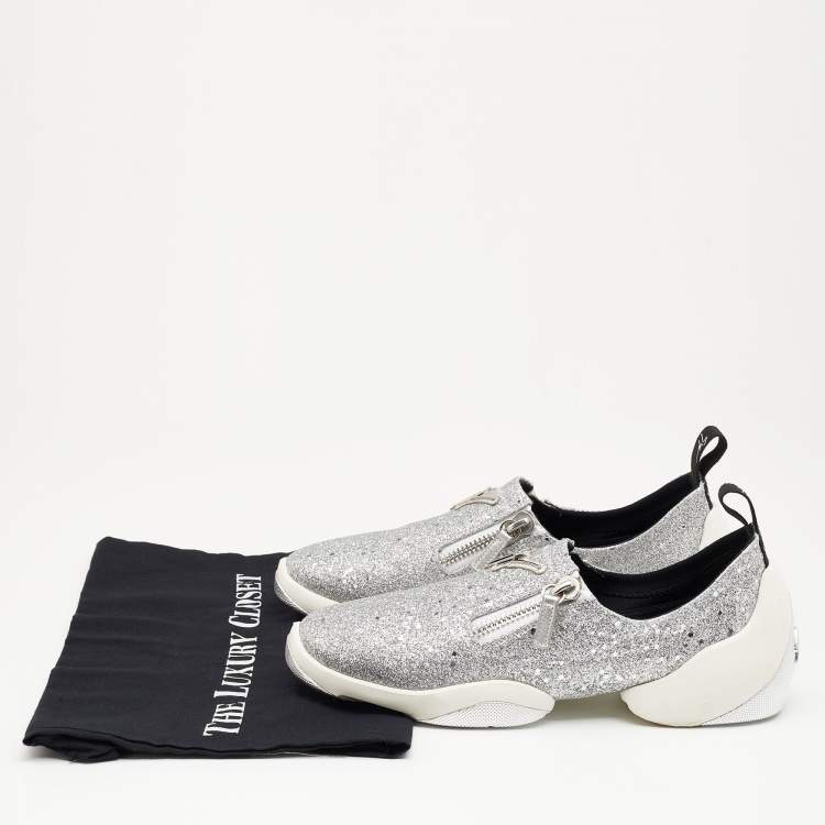 Pre Owned Giuseppe Zanotti Silver Glitter Jump Slip On Sneakers Size 39.5