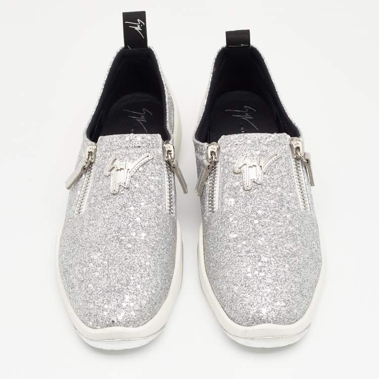Pre Owned Giuseppe Zanotti Silver Glitter Jump Slip On Sneakers Size 39.5