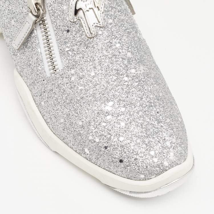 Pre Owned Giuseppe Zanotti Silver Glitter Jump Slip On Sneakers Size 39.5