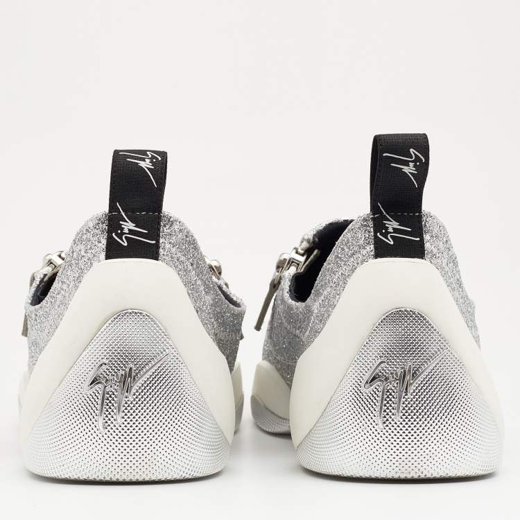 Pre Owned Giuseppe Zanotti Silver Glitter Jump Slip On Sneakers Size 39.5