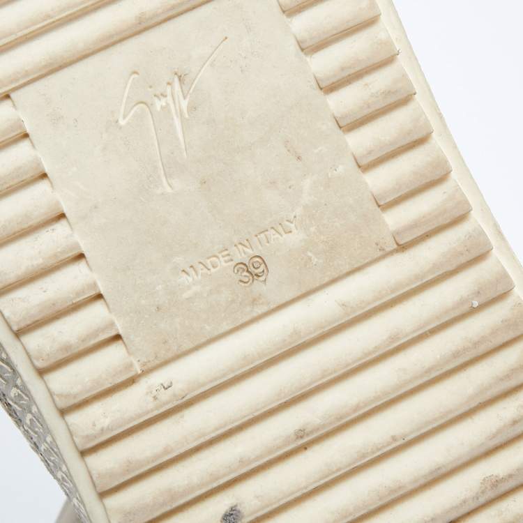 Pre Owned Giuseppe Zanotti Cream Python Embossed Leather Double Zip High Top Sneakers Size 39