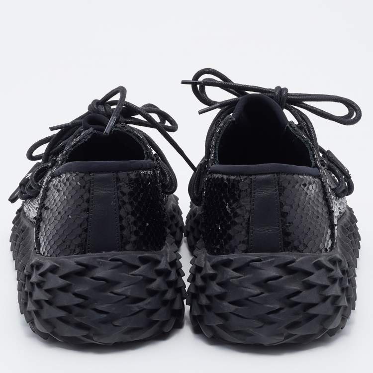 Pre Owned Giuseppe Zanotti Black Python Effect Leather And Technical Fabric Urchin Sneakers Size 39.5