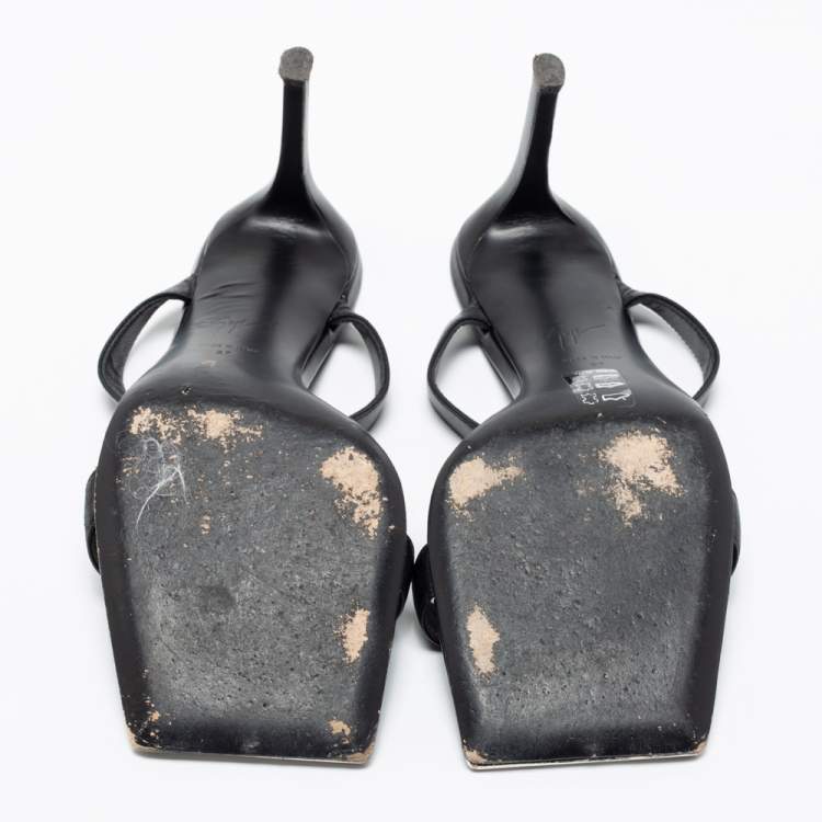 Pre Owned Giuseppe Zanotti Black Leather Square Toe Slide Sandals Size 37