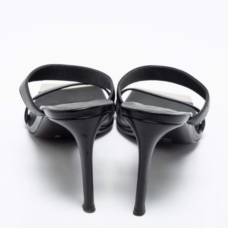 Pre Owned Giuseppe Zanotti Black Leather Square Toe Slide Sandals Size 37