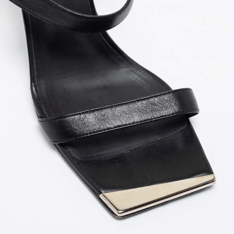 Pre Owned Giuseppe Zanotti Black Leather Square Toe Slide Sandals Size 37