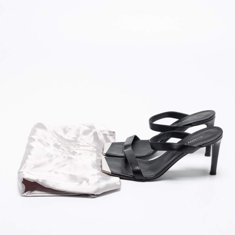 Pre Owned Giuseppe Zanotti Black Leather Square Toe Slide Sandals Size 37