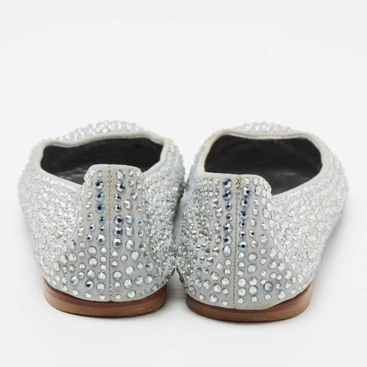 Pre Owned Giuseppe Zanotti Grey Suede Crystal Embellished Ballet Flats Size 38