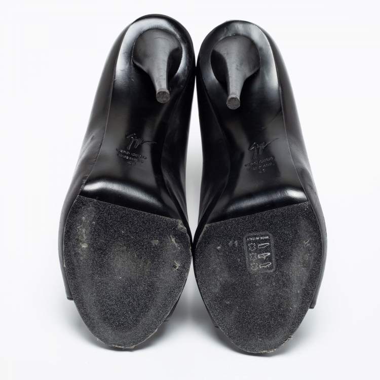 Pre Owned Giuseppe Zanotti Black Leather Peep Toe Ankle Booties Size 41
