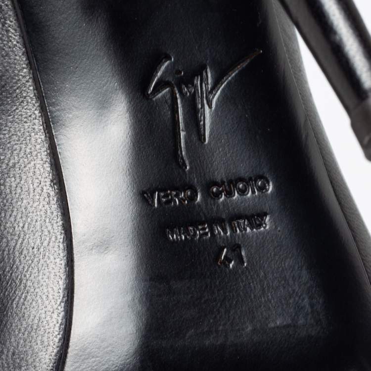 Pre Owned Giuseppe Zanotti Black Leather Peep Toe Ankle Booties Size 41