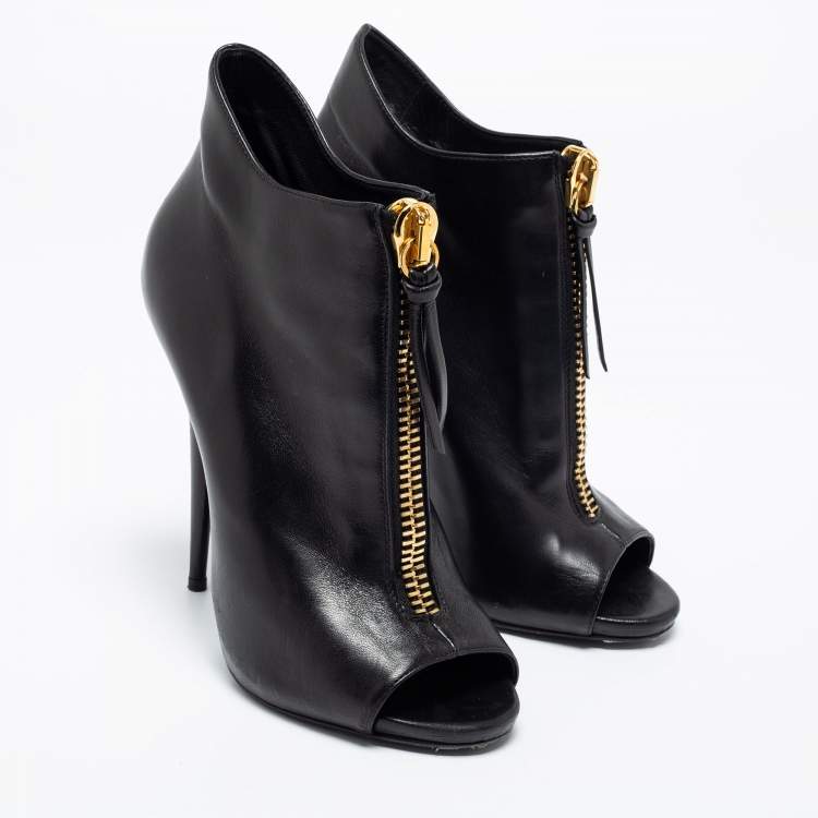 Pre Owned Giuseppe Zanotti Black Leather Peep Toe Ankle Booties Size 41